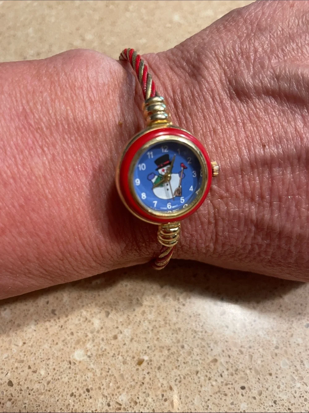 Holiday Bracelet Watches — Green Christmas Tree & Red Snowman Dials